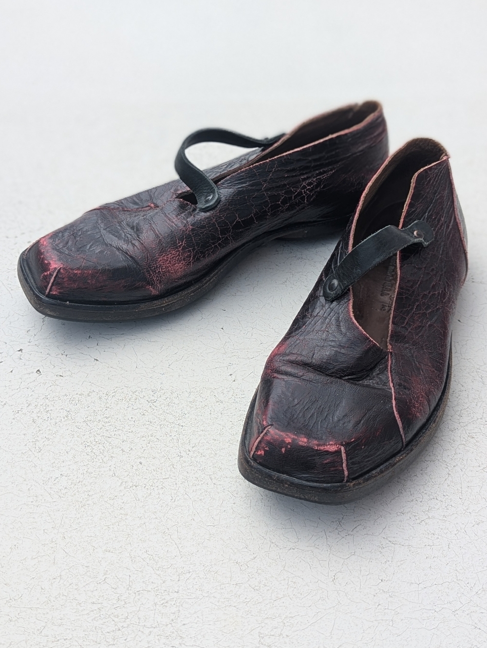 Cydwoq | Vintage Handmade Distressed Mary Jane Shoes Burgundy Red Size 37